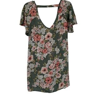 Billabong Women Short Sleeve Floral Mini Dress Green Boho Beachy Summer Size XS